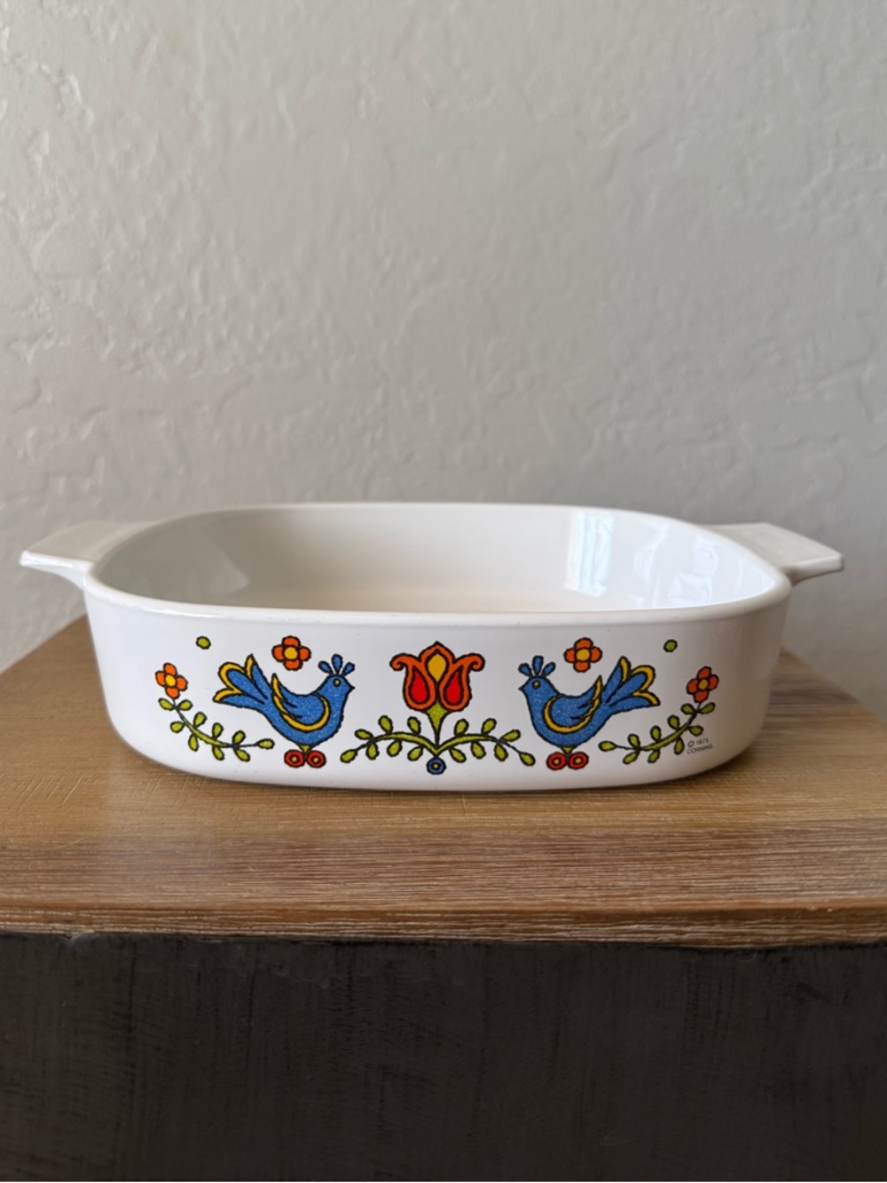 Vintage Corningware White Ceramic Country Festival 1975 Casserole Pan